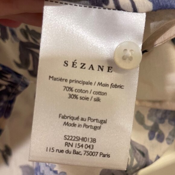 BNWT Sezane Pierro blouse blue flower 46 14 - Picture 4 of 6